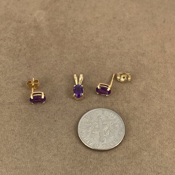 Vintage February Birth Stone Stunning Amethyst 14K Gold Earrings and Pendant - Picture 4 of 5